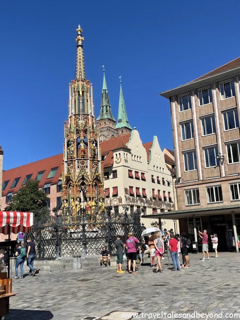 Schöner Brunnen fountain in Nuremberg's Hauptmarkt, Germany