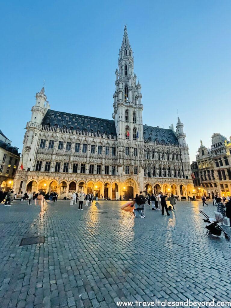Ornate Gothic architecture of a Brussels city building, Belgium