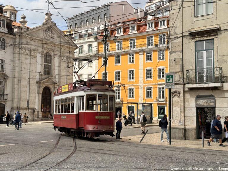 Red tram in Lisbon, Portugal
