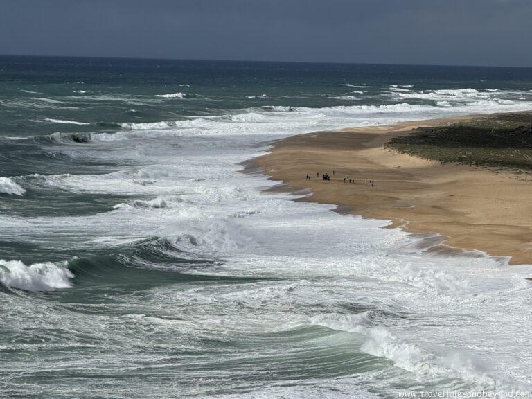 Powerful Atlantic waves crashing at Praia do Norte, Nazaré, Portugal