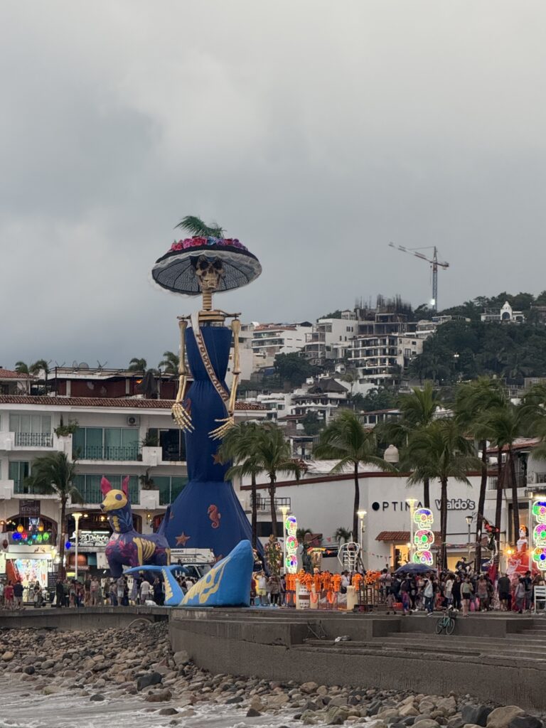 Day of the Dead street decorations and marigold flowers in downtown Puerto Vallarta, Mexico