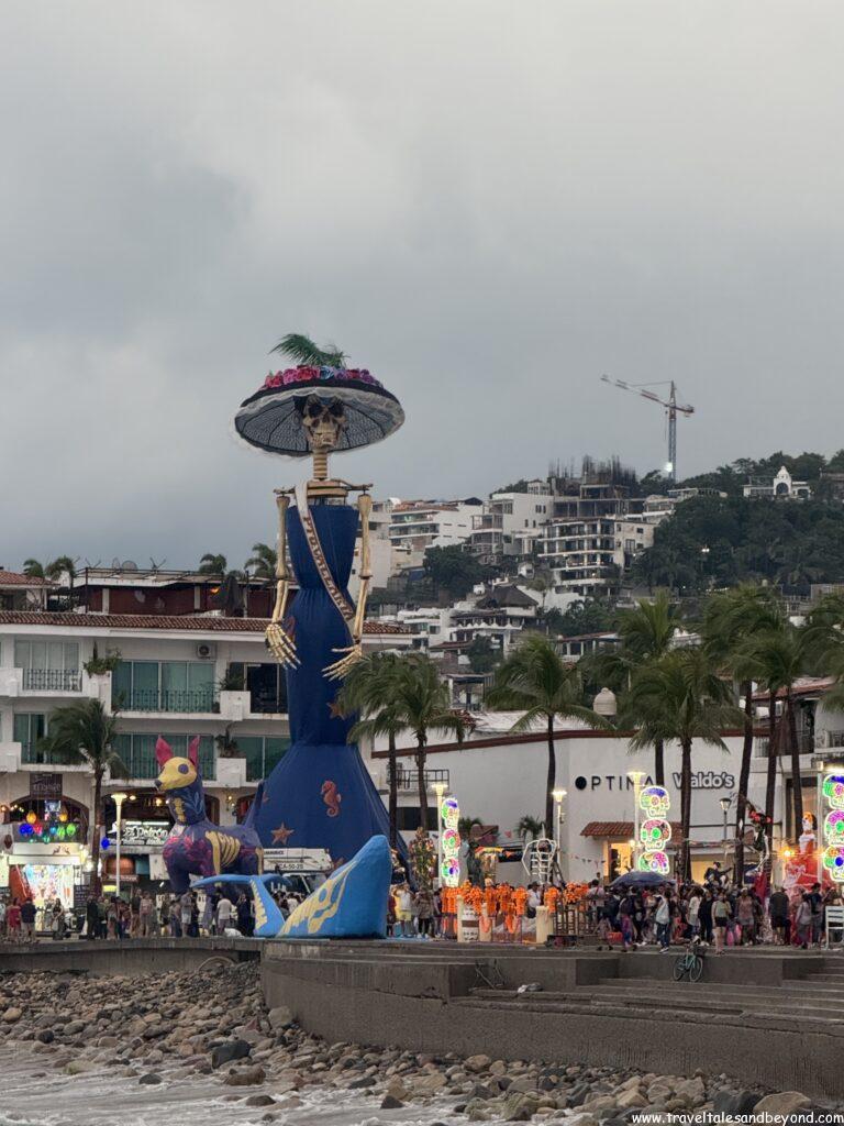 Day of the Dead street decorations and marigold flowers in downtown Puerto Vallarta, Mexico