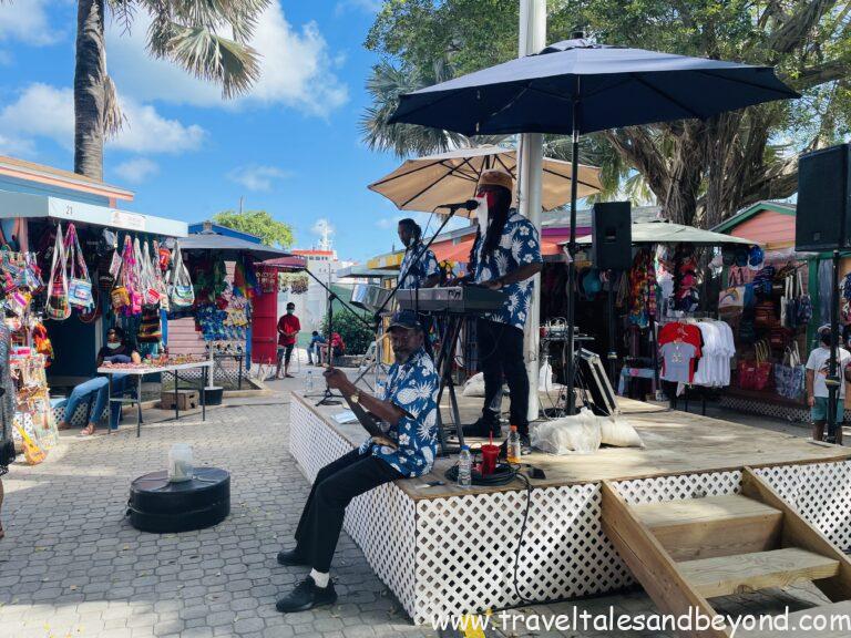 A band singing in the local market
