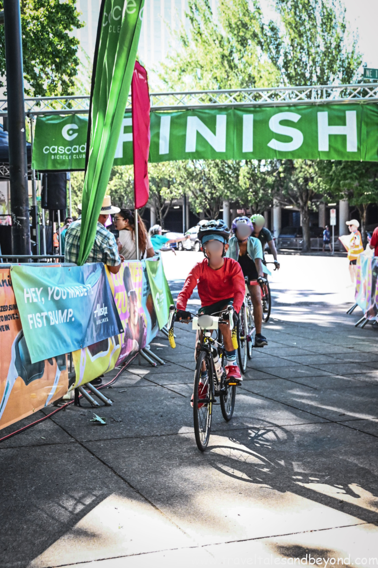 Celebrating at the STP finish line at Holladay Park in Portland, Oregon