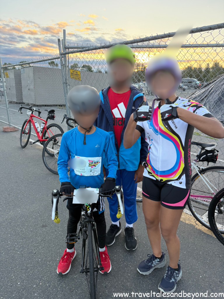 the three young STP riders — ages 10 and 14 — on their bikes during the two-day Seattle to Portland ride