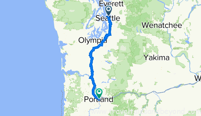 Map of the Seattle to Portland Bicycle Classic (STP) route showing the 207-mile cycling path from Seattle, Washington to Portland, Oregon