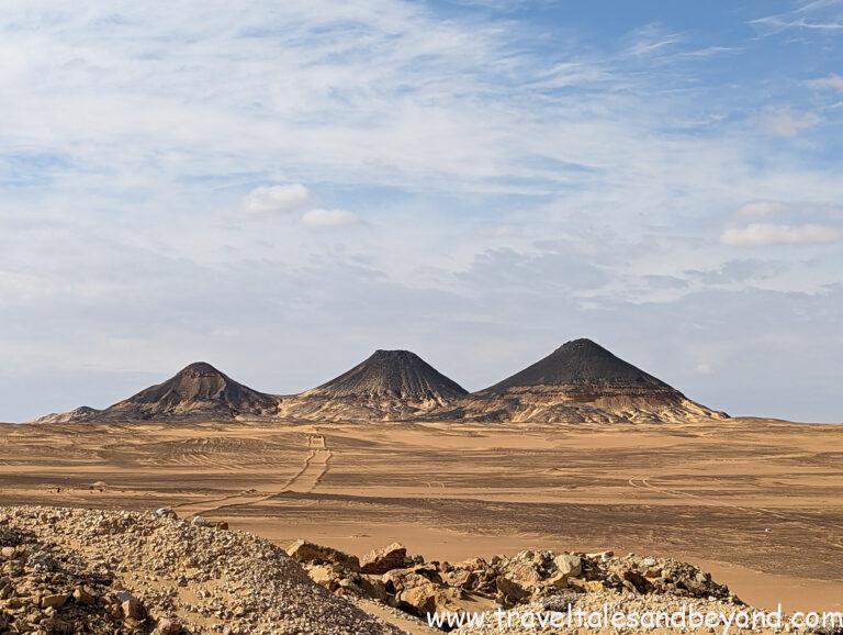 Volcanic black jasper crater at Al-Marsous Mountain in Egypt's Black Desert