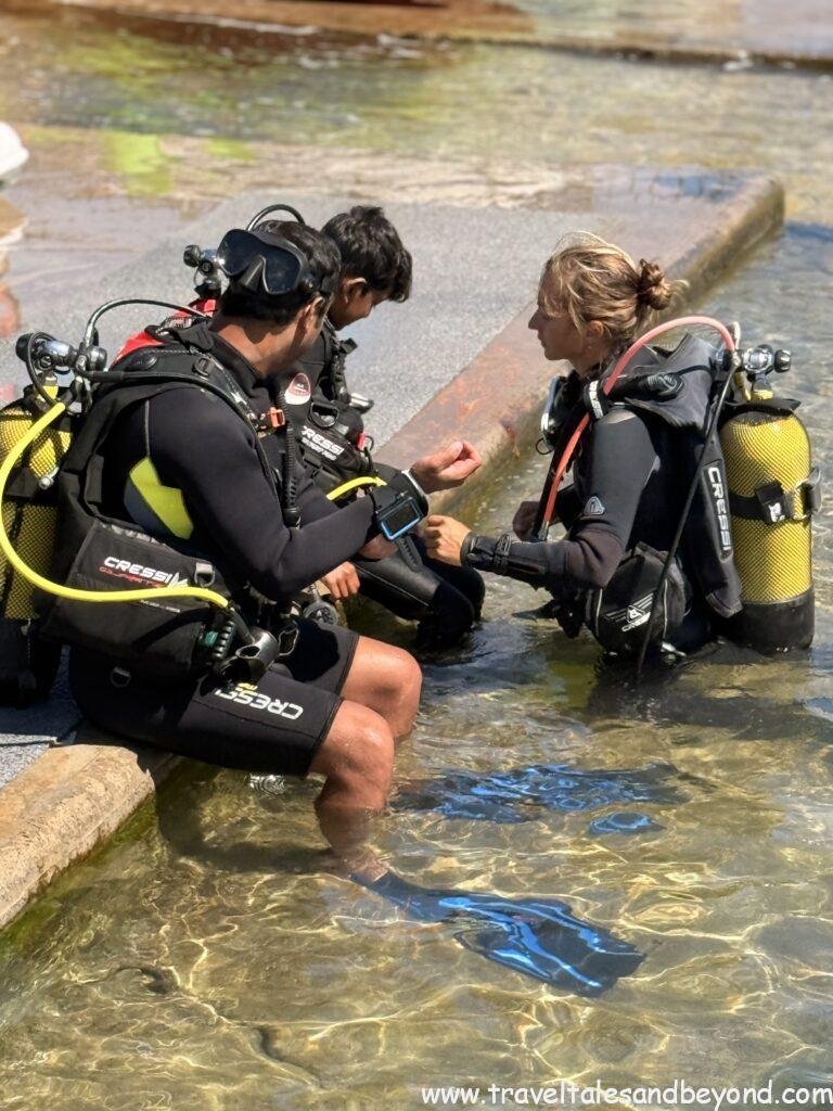 Checking all the gears before diving